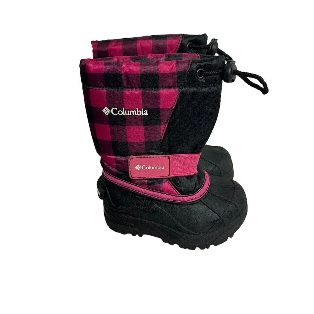 Columbia Powderbug Kids Size 7 Red & Black Plaid Waterproof Snow Boot‎